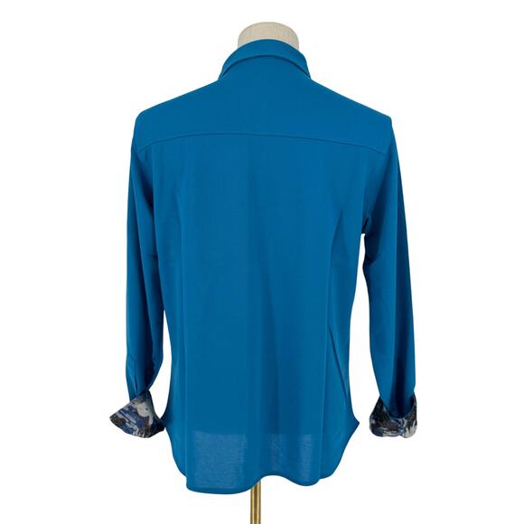 Robert Graham Casual Button Front Long Sleeve Shirt Solid Marine Blue M - Picture 3 of 10